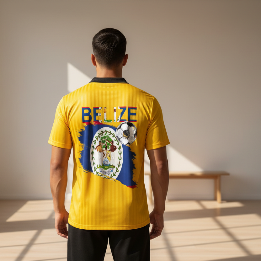 Belize Flag Themed Graphic Contrast Collar Striped Soccer Unisex Jersey