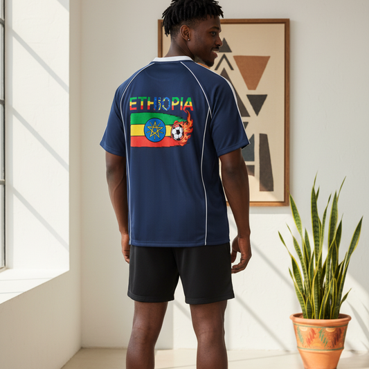 Ethiopia Flag Themed Graphic Stripe Collared Soccer Jersey