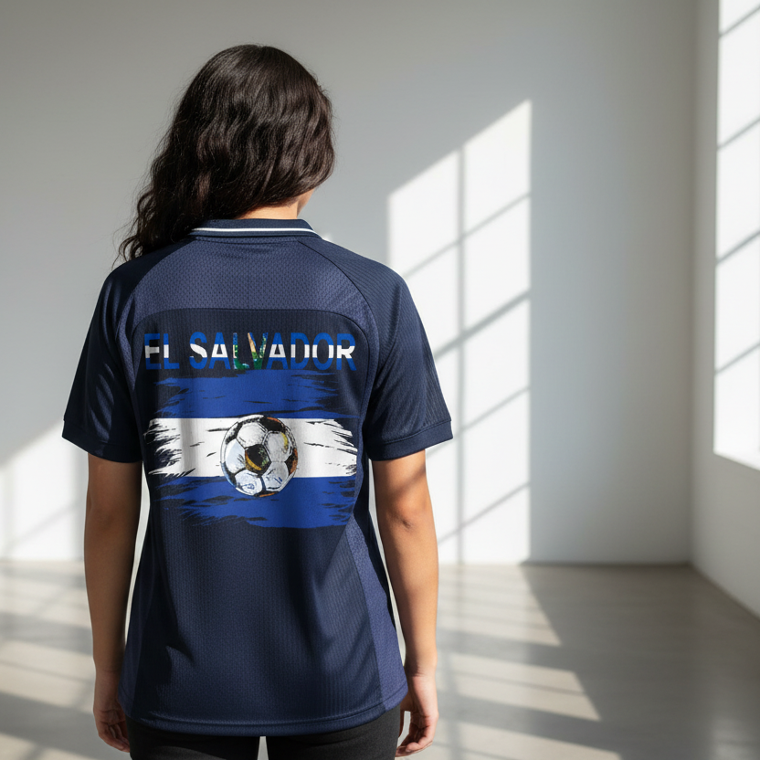 El Salvador Flag Themed Striped V-Neck Soccer Unisex Jersey