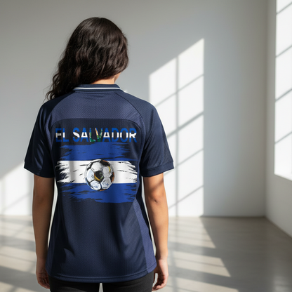 El Salvador Flag Themed Striped V-Neck Soccer Unisex Jersey