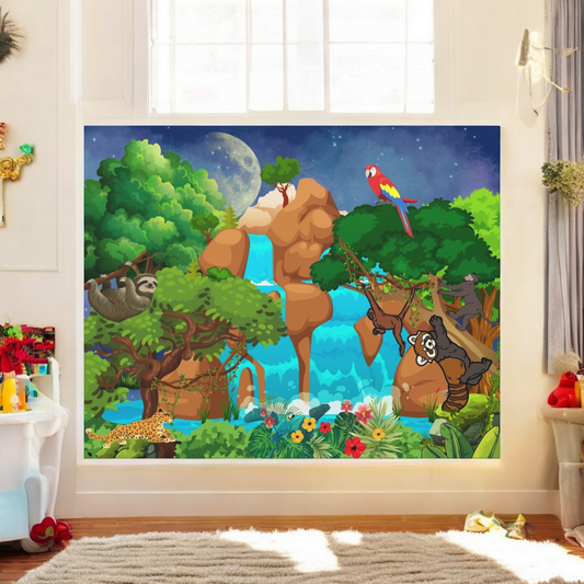 Canvas Gallery Wraps, Jungle Animals Cheetah Monkeys Wall Art, Kids Decor