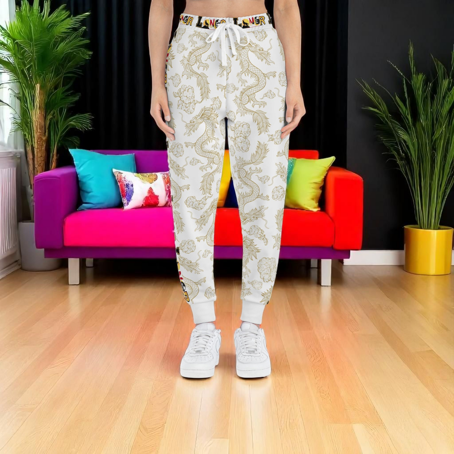 Cozy Dragon Print Athletic Joggers for Comfort & Style, Casual Wear, Unisex Pants