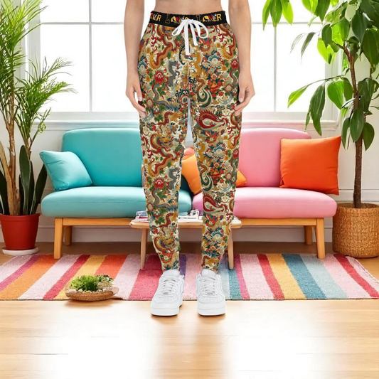 Vibrant Floral Athletic Joggers, Comfortable Sweatpants for Gym, Loungewear