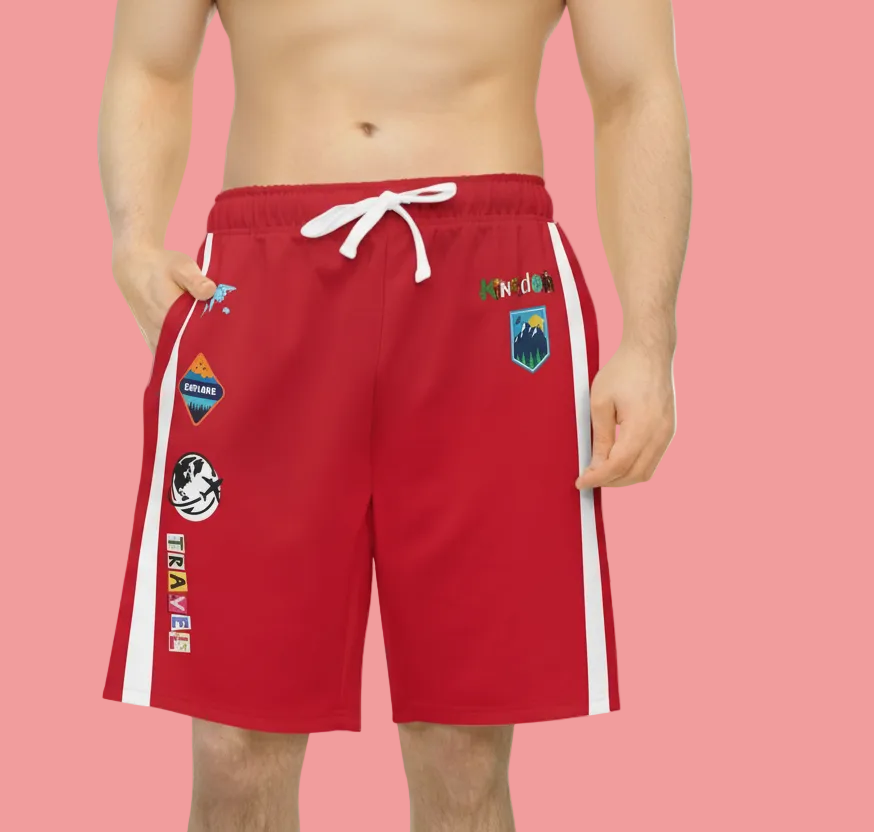 Badged Adventure-Inspired Athletic Shorts, Unisex Casual Gym Wear, Perfect for Summer Activities Printify