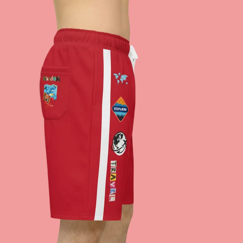 Badged Adventure-Inspired Athletic Shorts, Unisex Casual Gym Wear, Perfect for Summer Activities Printify