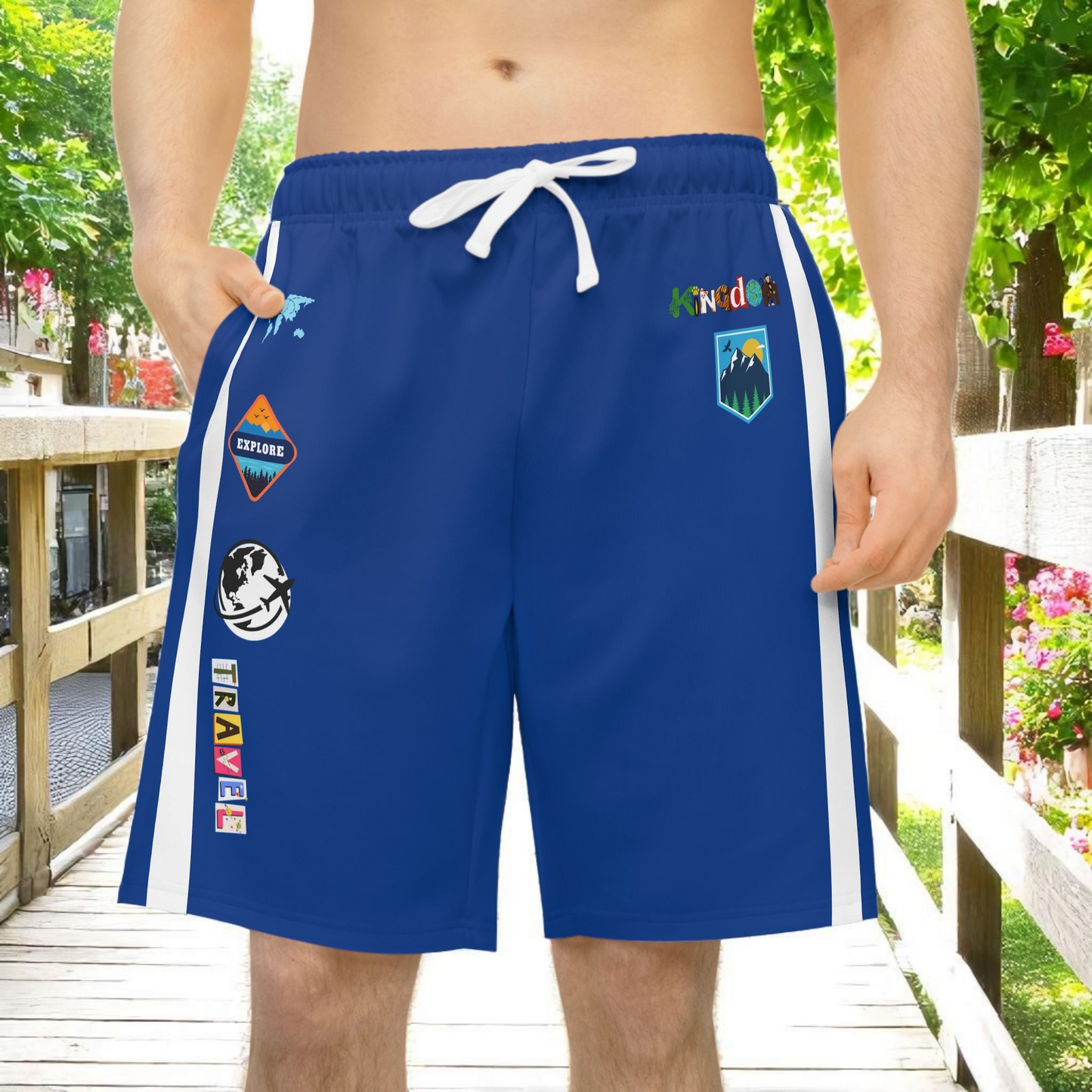 Travel Themed Athletic Shorts, Unisex Casual Gym Wear, Perfect for Summer Activities