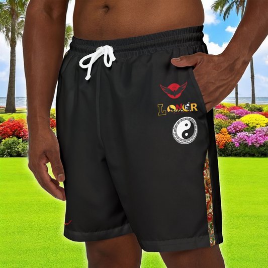 Floral, Dragon Themed Graphic Swim Shorts, Unisex Beachwear, Summer Essentials