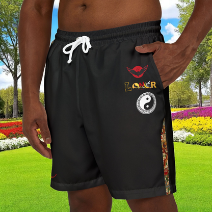 Floral, Dragon Themed Graphic Swim Shorts, Unisex Beachwear, Summer Essentials
