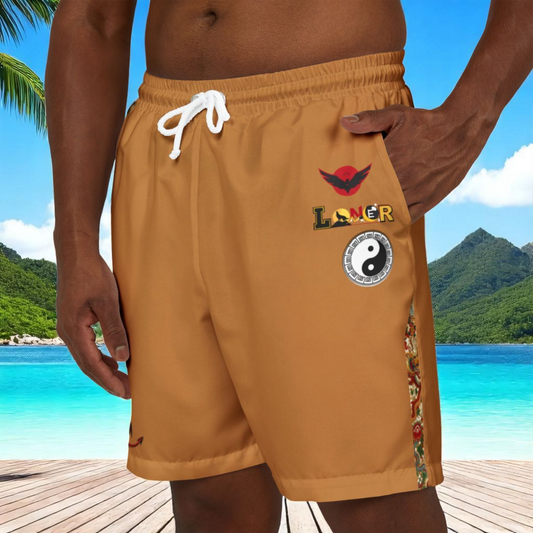 Floral, Dragon Themed Graphic Swim Shorts, Unisex Beachwear, Summer Essentials