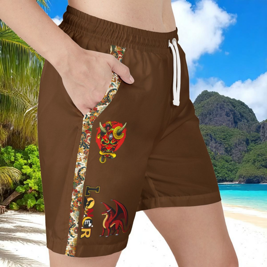 Dragon Graphic Swim Shorts, Unisex Beachwear, Summer Essentials