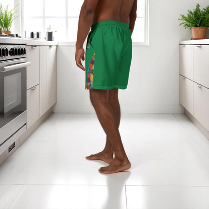 Badged Graphic Swim Shorts, Unisex Beachwear, Summer Essentials, Pool Party Attire