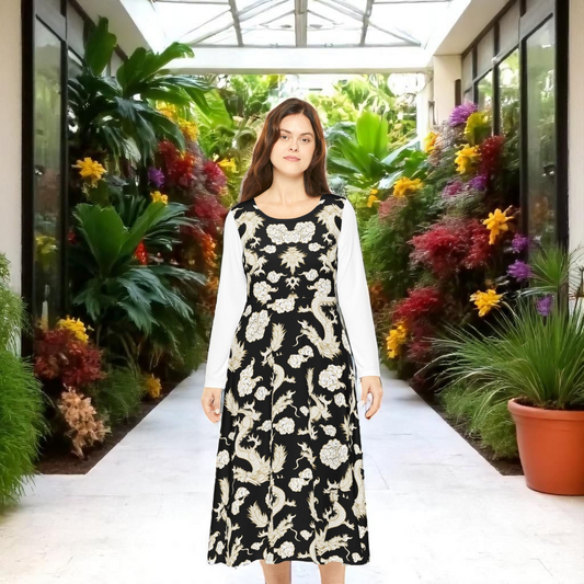 Beautiful Floral Long Sleeve Dance Dress | Boho Style, Dance Wear, Vintage Inspired, Garden Party Dress, Mother’s Day Gift