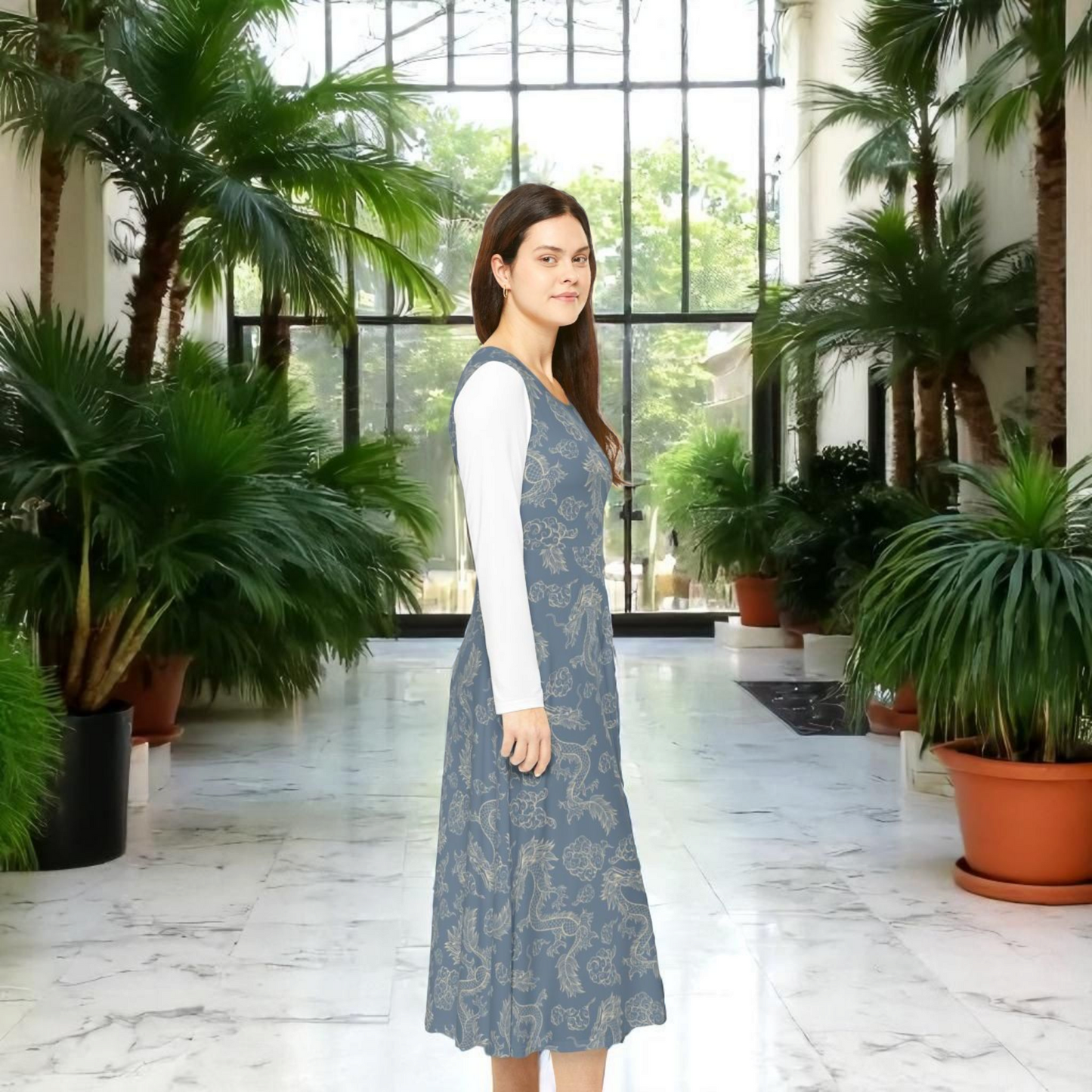 Elegant Women's Long Sleeve Dance Dress, Ballet Dress, Floral Print Dress, Dancewear
