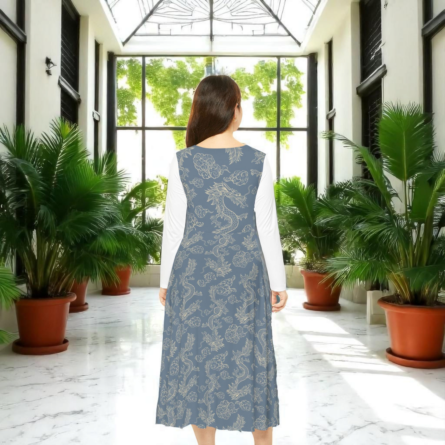 Elegant Women's Long Sleeve Dance Dress, Ballet Dress, Floral Print Dress, Dancewear