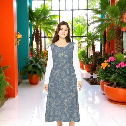 Elegant Women's Long Sleeve Dance Dress, Ballet Dress, Floral Print Dress, Dancewear
