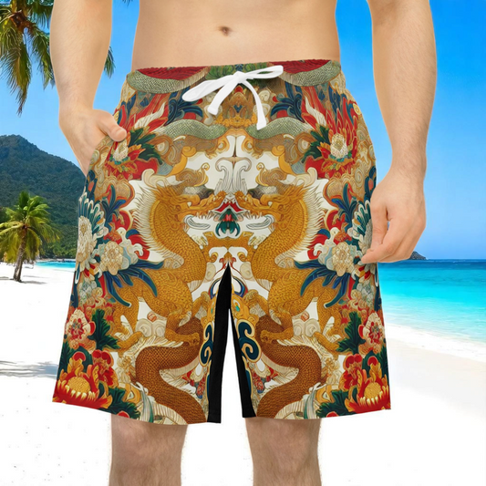 Vibrant Unisex Athletic Shorts for Summer Fun, Dragon Print Gym Shorts, Casual Long Shorts