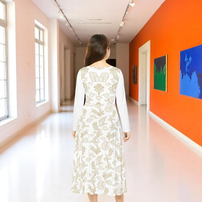 Elegant Dragon Print Long Sleeve Dance Dress | Boho Style, Dance Wear, Vintage Inspired