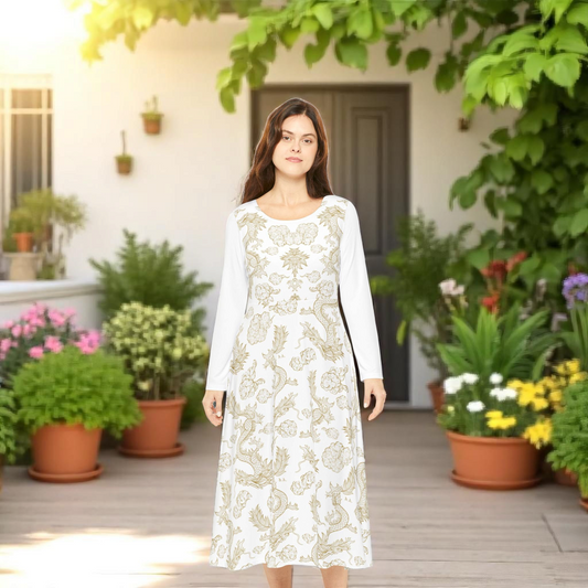 Elegant Floral Long Sleeve Dance Dress | Boho Style, Dance Wear, Garden Party Dress