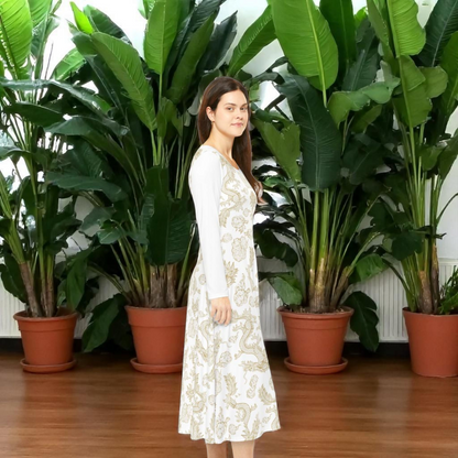 Elegant Dragon Print Long Sleeve Dance Dress | Boho Style, Dance Wear, Vintage Inspired