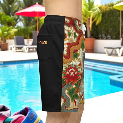 Vibrant Unisex Athletic Shorts for Summer Fun, Dragon Print Gym Shorts, Casual Long Shorts