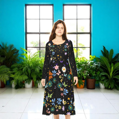 Celestial Floral Long Sleeve Dance Dress - Perfect for Parties, Events, Spring Celebrations