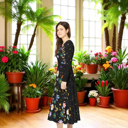Celestial Floral Long Sleeve Dance Dress - Perfect for Parties, Events, Spring Celebrations