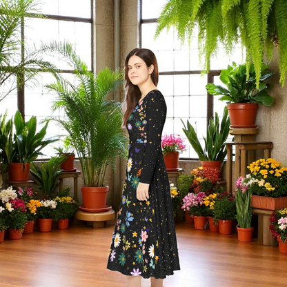 Celestial Floral Long Sleeve Dance Dress - Perfect for Parties, Events, Spring Celebrations