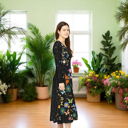 Celestial Floral Long Sleeve Dance Dress - Perfect for Parties, Events, Spring Celebrations