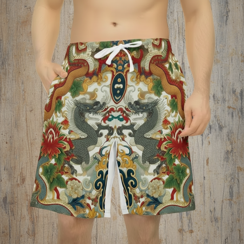 Unisex Athletic Shorts for Summer Fun, Dragon Print Gym Shorts, Casual Long Shorts Printify