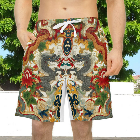 Unisex Athletic Shorts for Summer Fun, Dragon Print Gym Shorts, Casual Long Shorts