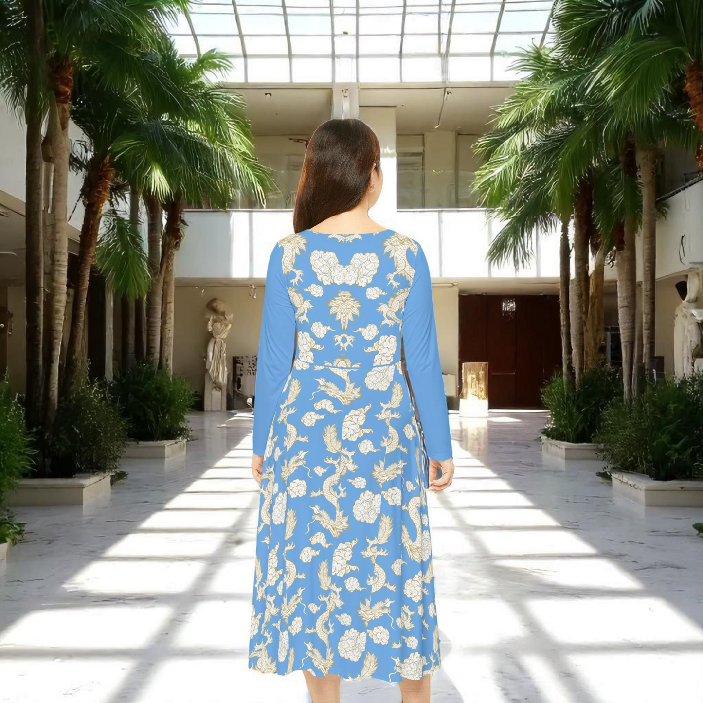 Beautiful Dragon Print Long Sleeve Dance Dress | Boho Style, Dance Wear, Vintage Inspired