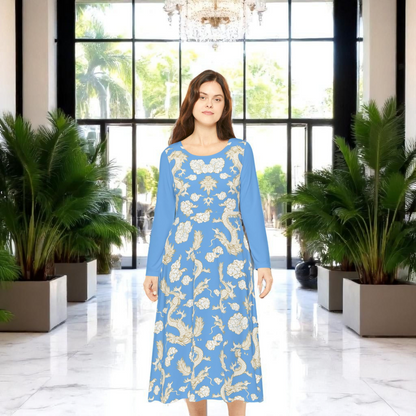 Beautiful Dragon Print Long Sleeve Dance Dress | Boho Style, Dance Wear, Vintage Inspired