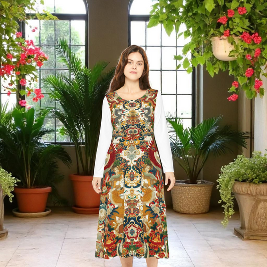 Elegant Floral Print Long Sleeve Dance Dress, Perfect for Parties, Dance Recitals