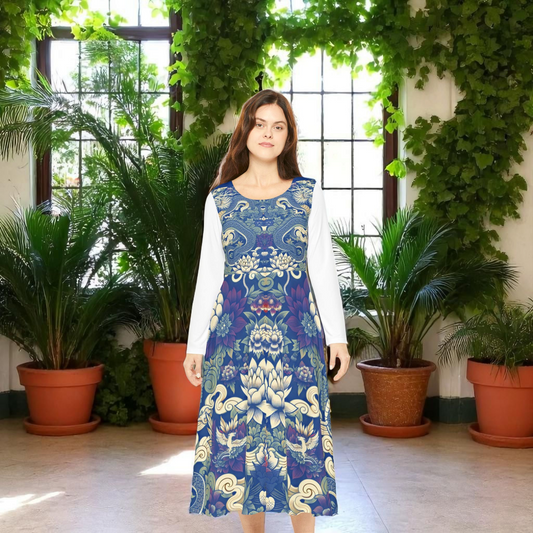 Unique Elegant Floral Print Long Sleeve Dance Dress, Perfect for Parties, Comfortable Fit