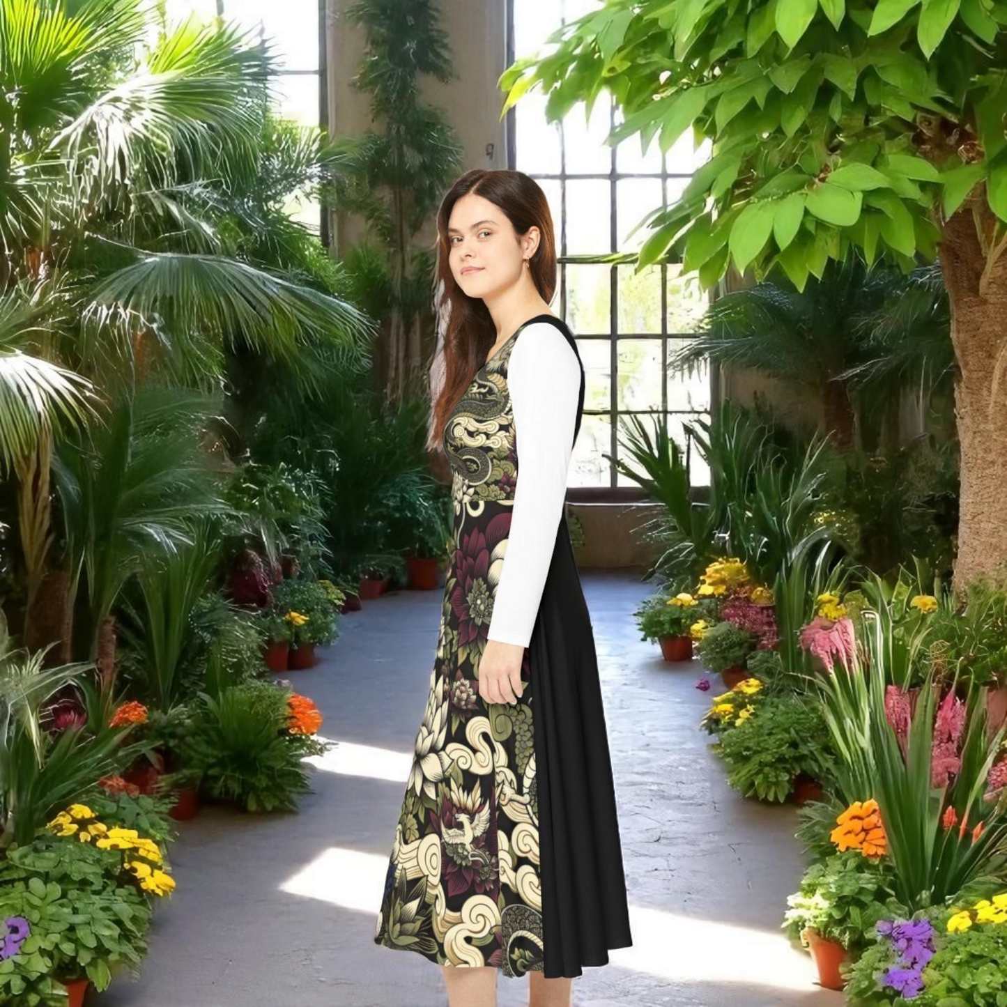 Floral Print Long Sleeve Dance Dress, Perfect for Parties, Dance Recitals, Spring Celebrations