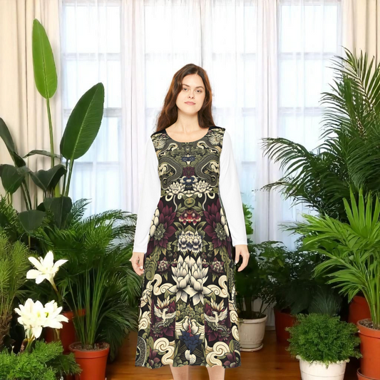 Floral Print Long Sleeve Dance Dress, Perfect for Parties, Dance Recitals, Spring Celebrations