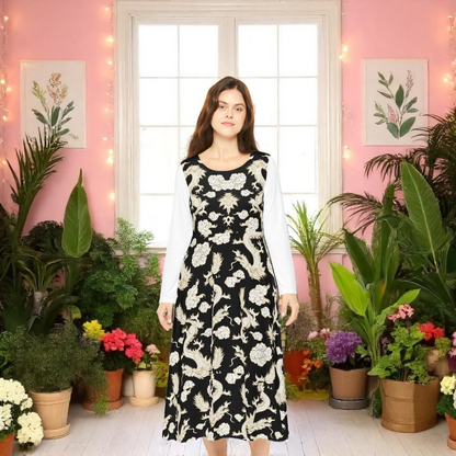 Elegant Dragon Print Long Sleeve Dance Dress | Boho Style, Dance Wear, Vintage Inspired