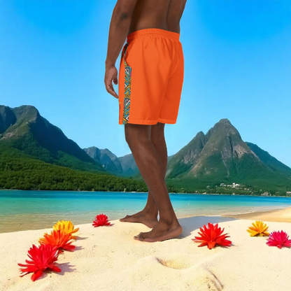 Unisex Afro Boho Swim Shorts with Colorful Tribal Prints, Summer Beachwear