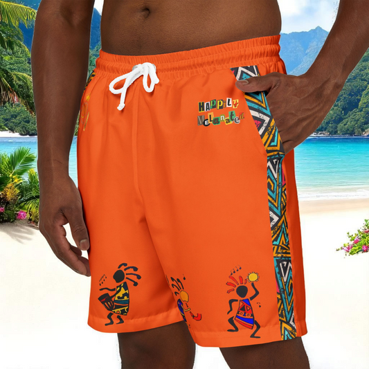 Unisex Afro Boho Swim Shorts with Colorful Tribal Prints, Summer Beachwear