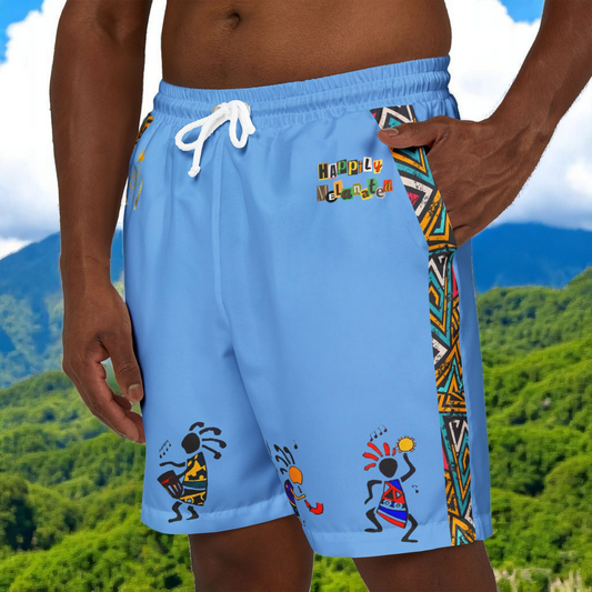 Unisex Swim Shorts with Colorful Tribal Prints, Summer Beachwear, Vacation Attire