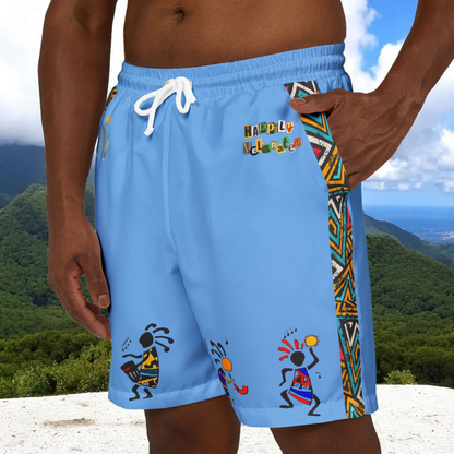 Unisex Swim Shorts with Colorful Tribal Prints, Summer Beachwear, Vacation Attire