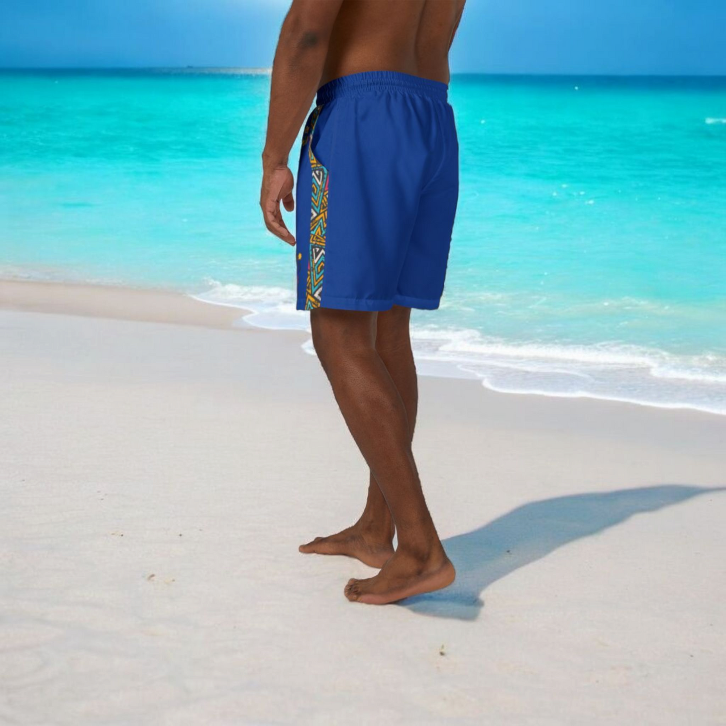 Unisex Boho Swim Shorts with Colorful Tribal Prints, Summer Beachwear