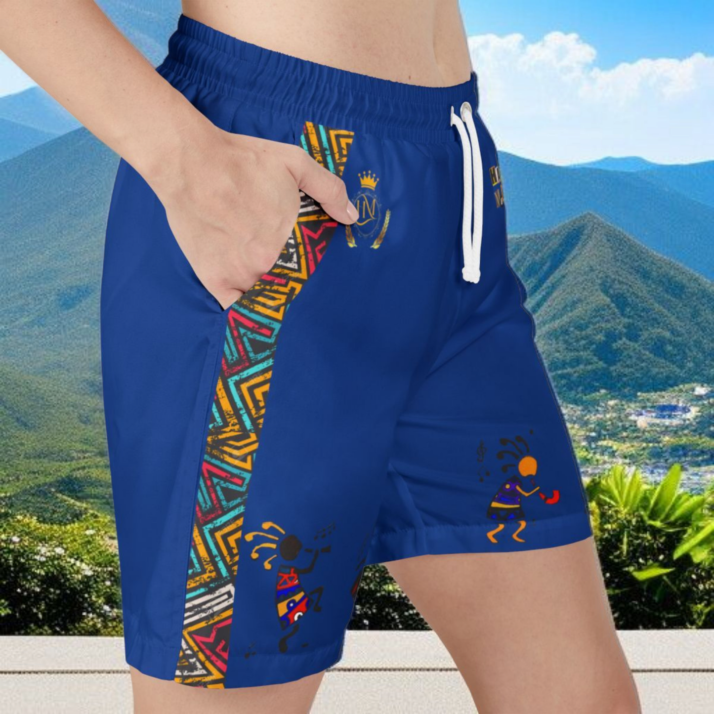Unisex Boho Swim Shorts with Colorful Tribal Prints, Summer Beachwear