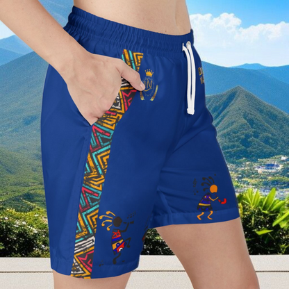 Unisex Boho Swim Shorts with Colorful Tribal Prints, Summer Beachwear