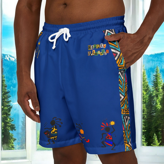 Unisex Boho Swim Shorts with Colorful Tribal Prints, Summer Beachwear