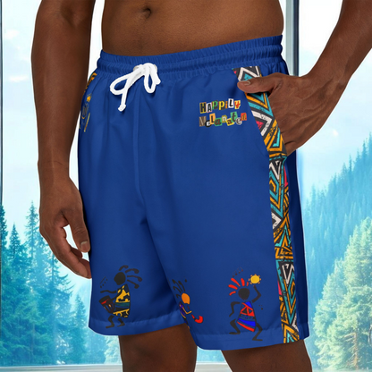 Unisex Boho Swim Shorts with Colorful Tribal Prints, Summer Beachwear