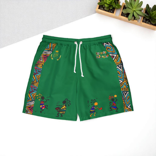 Unisex Afro Music Swim Shorts with Colorful Tribal Prints, Summer Beachwear