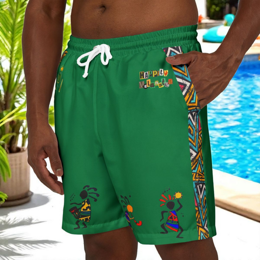 Unisex Afro Music Swim Shorts with Colorful Tribal Prints, Summer Beachwear