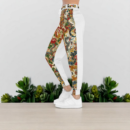 Vibrant Floral Dragon Print Athletic Joggers, Comfortable Sweatpants for Gym