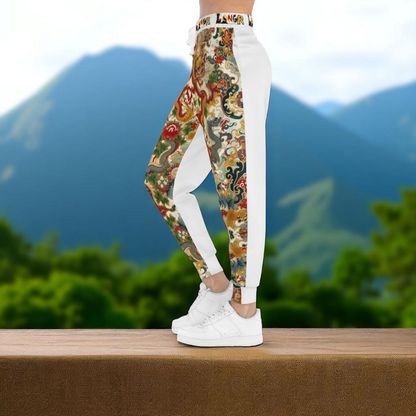 Vibrant Floral Dragon Print Athletic Joggers, Comfortable Sweatpants for Gym